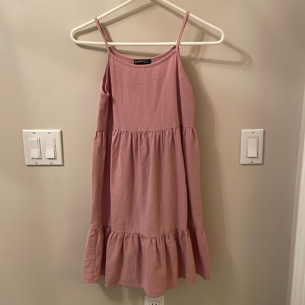 Shein Pink Cotton Tiered Sundress Women Thin Strap Coverup XS